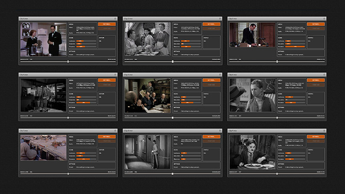 Recuro Media workspace with nine film clips being restored and colorized at the same time